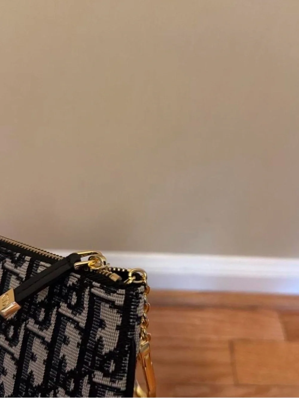 Dior Black and Cream Logo Jacquard Zip Wallet